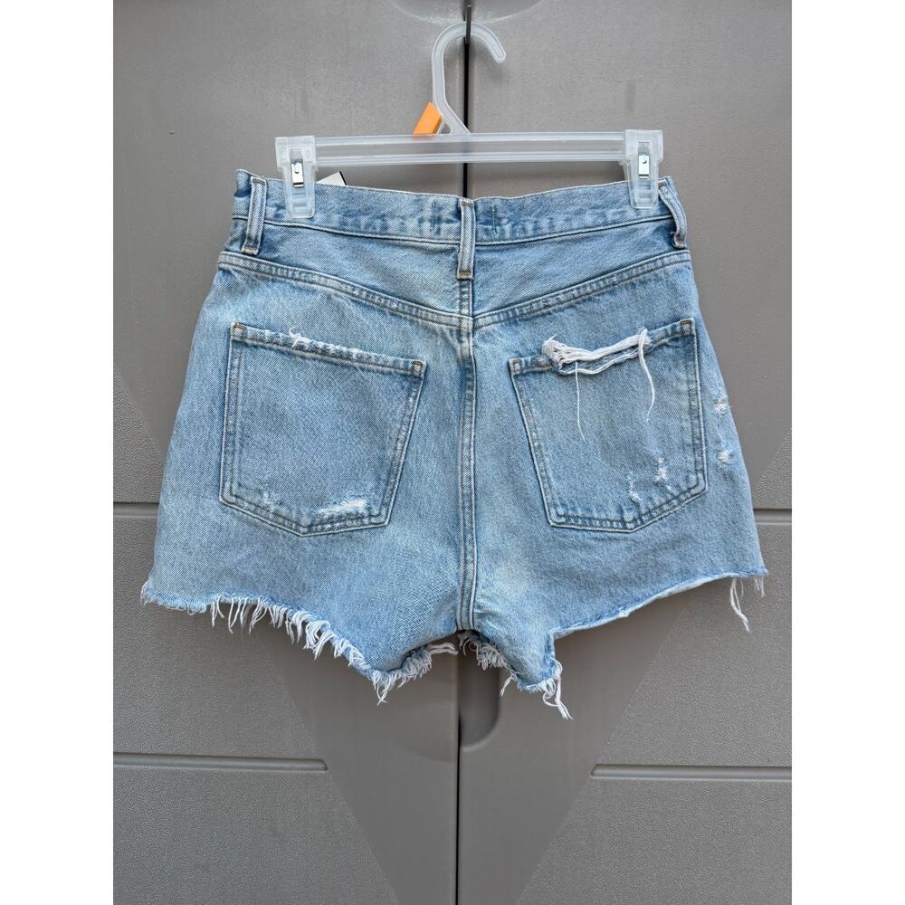 AGOLDE Dee Denim Shorts 27 Chime Blue Light Wash High Rise Distressed Raw Hem - Picture 5 of 13